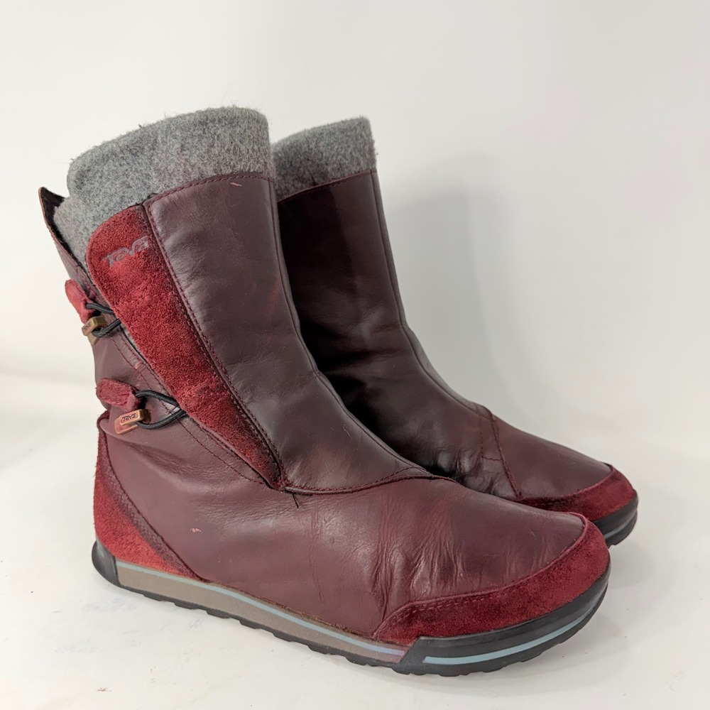Teva Little Cloud Waterproof Boots Burgundy Leather Suede 1001460 Womens 9